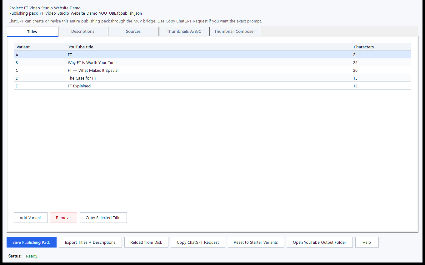 Real FT Video Studio YouTube publishing workflow